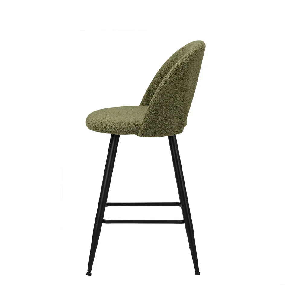 Oikiture 2x Bar Stools Kitchen Counter Stool Boucle Green HORN