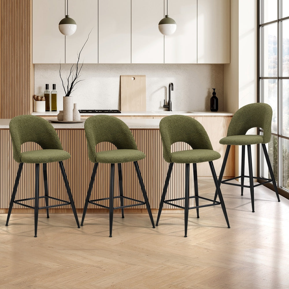 4x Bar Stools Kitchen Counter Stool Boucle Green HORN
