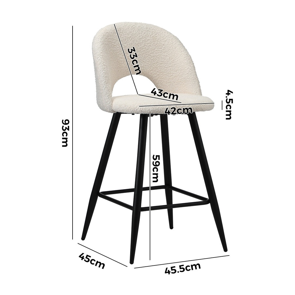 Oikiture 2x Bar Stools Kitchen Counter Stool Boucle White HORN