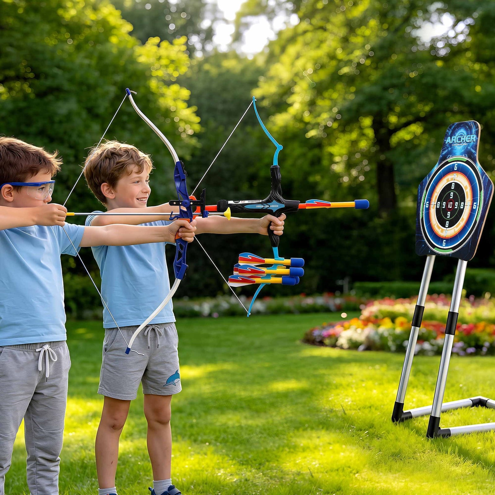 Kids Bow & Arrow Set – Standing Target, Suction Arrows, Archery Toy
