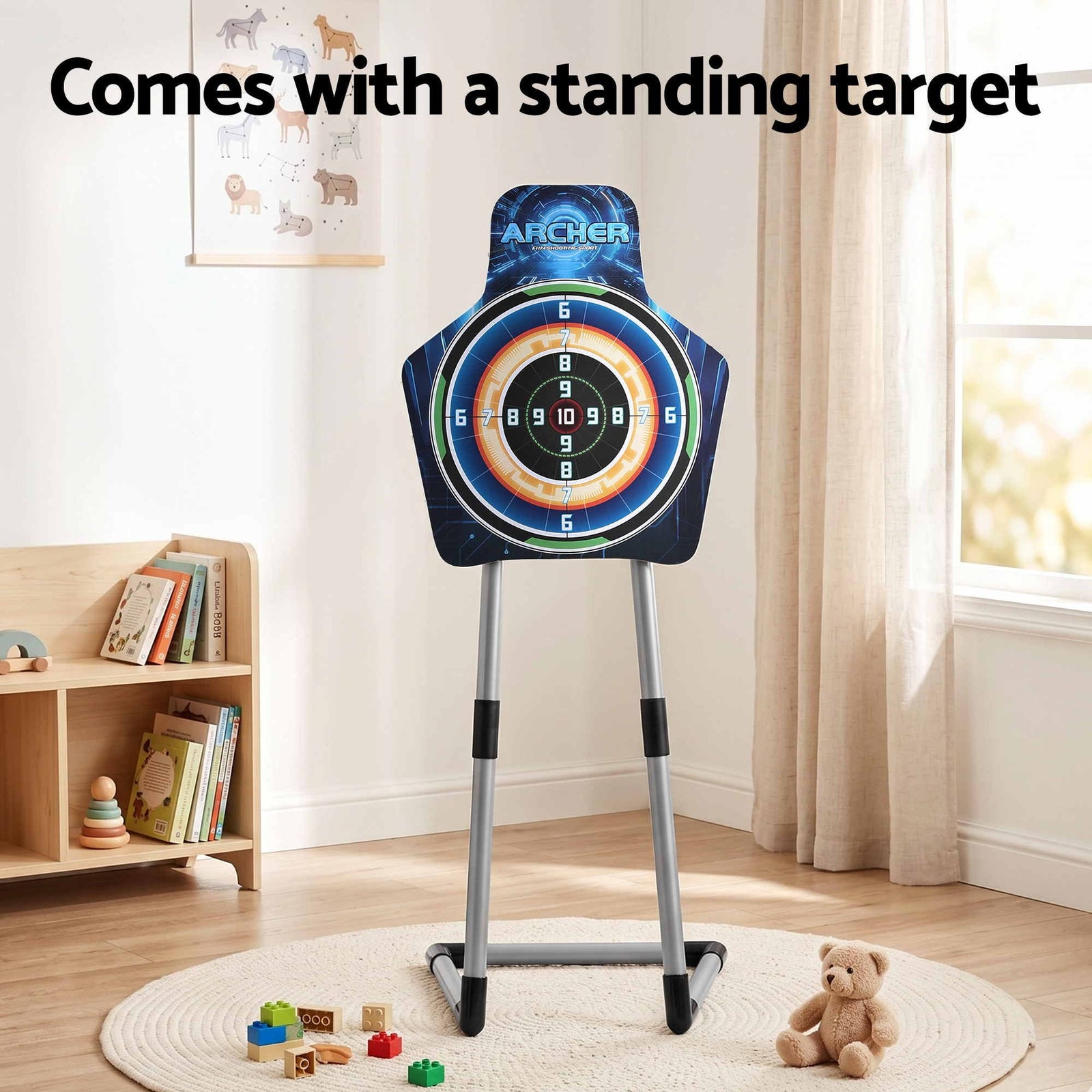 Kids Bow & Arrow Set – Standing Target, Suction Arrows, Archery Toy