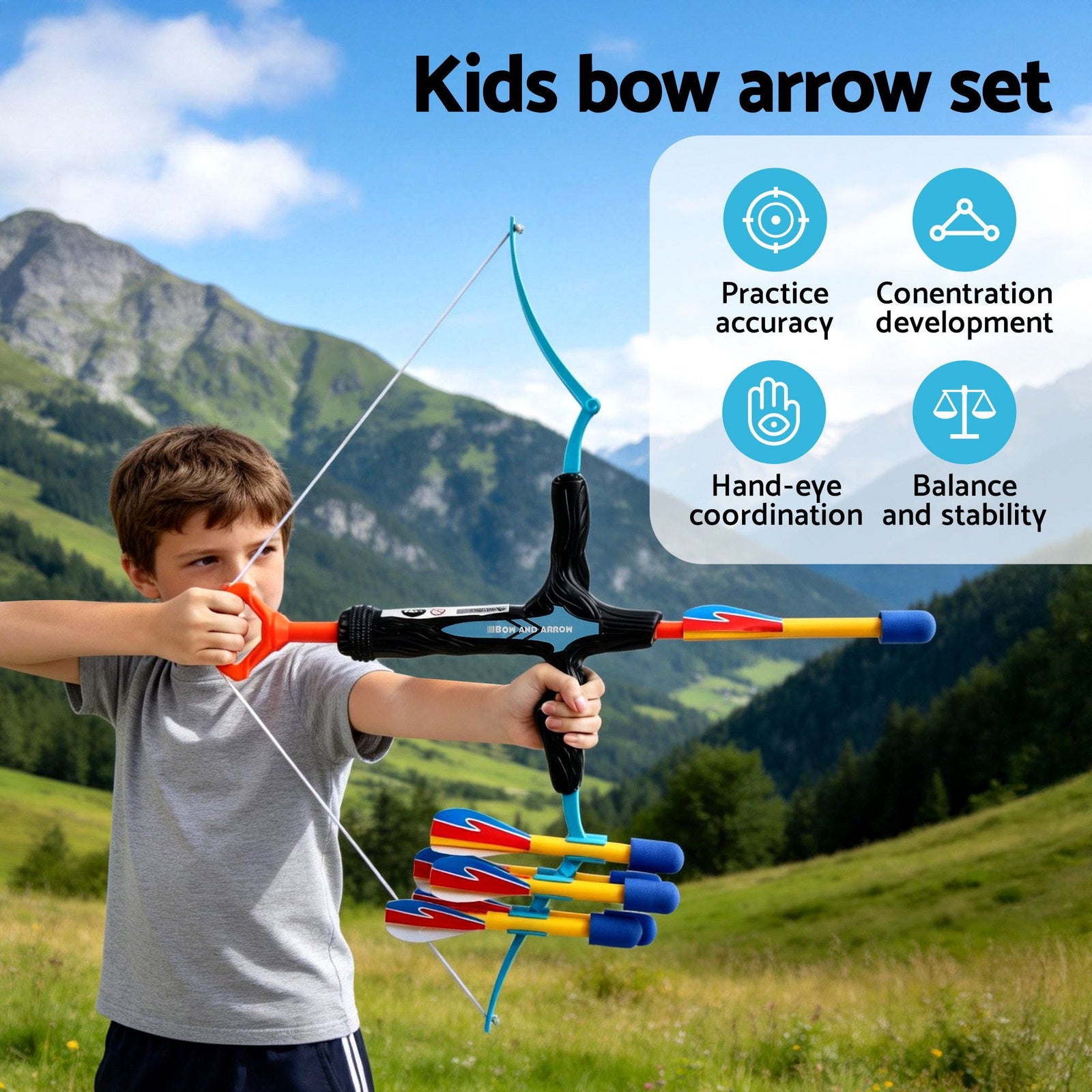 Kids Bow and Arrow Set Outdoor Sport Game Archery Toys 6 Arrows Children Gifts