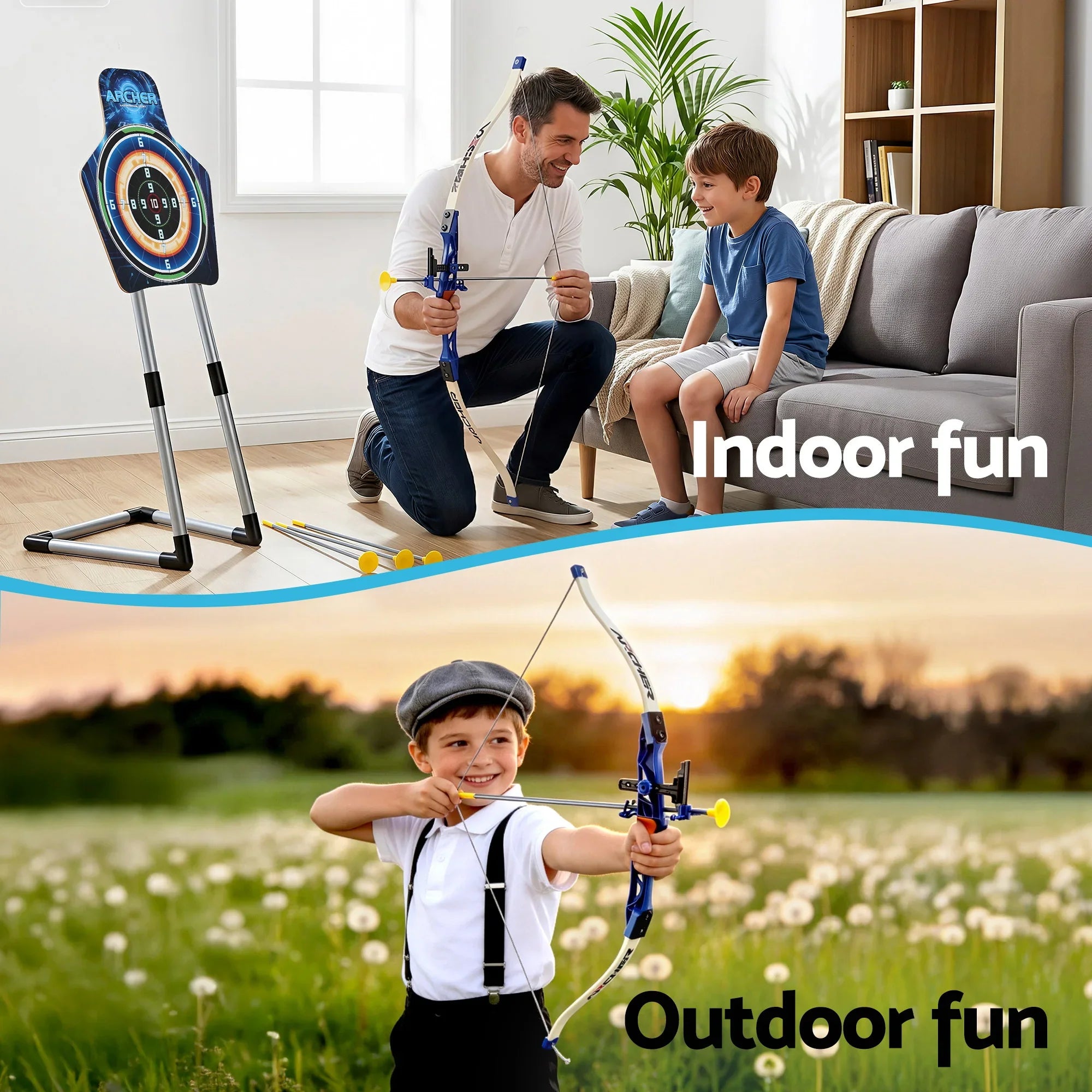 Kids Bow and Arrow Set Toy Archery Standing Target Suction Cup Arrows Goggles