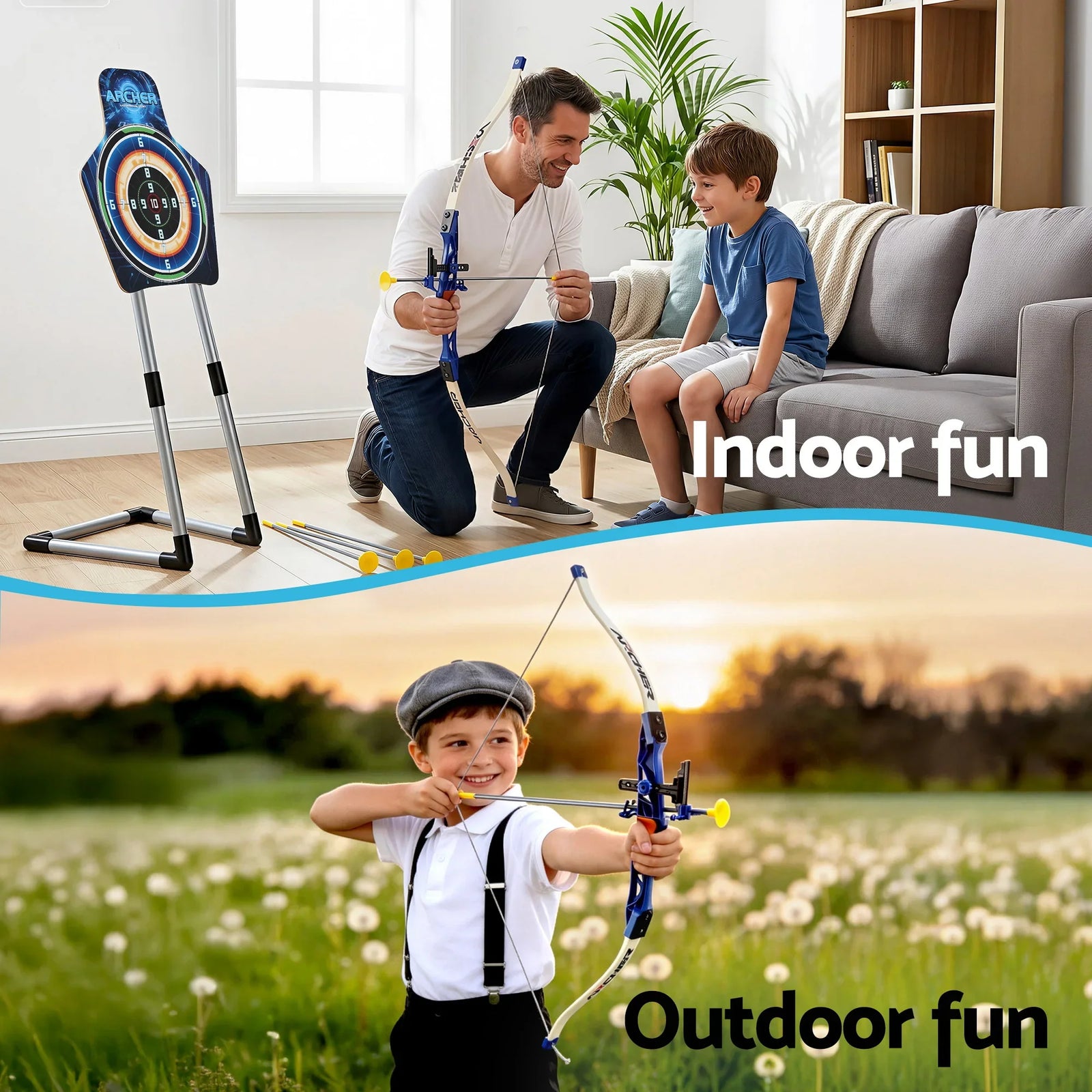 Kids Bow and Arrow Set Toy Archery Standing Target Suction Cup Arrows Goggles