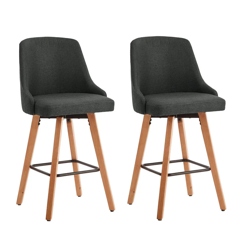 2x Bar Stools Kitchen Dining Chairs Wooden Stool Linen Grey