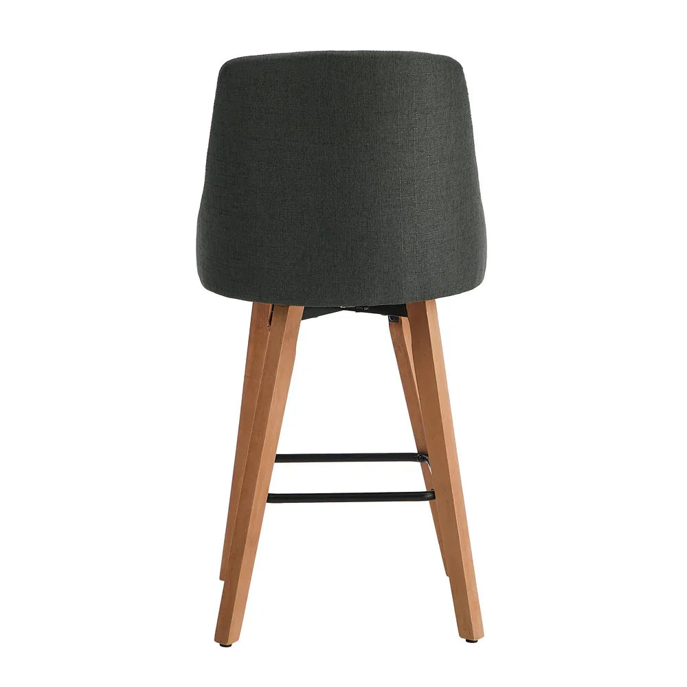 2x Bar Stools Kitchen Dining Chairs Wooden Stool Linen Grey