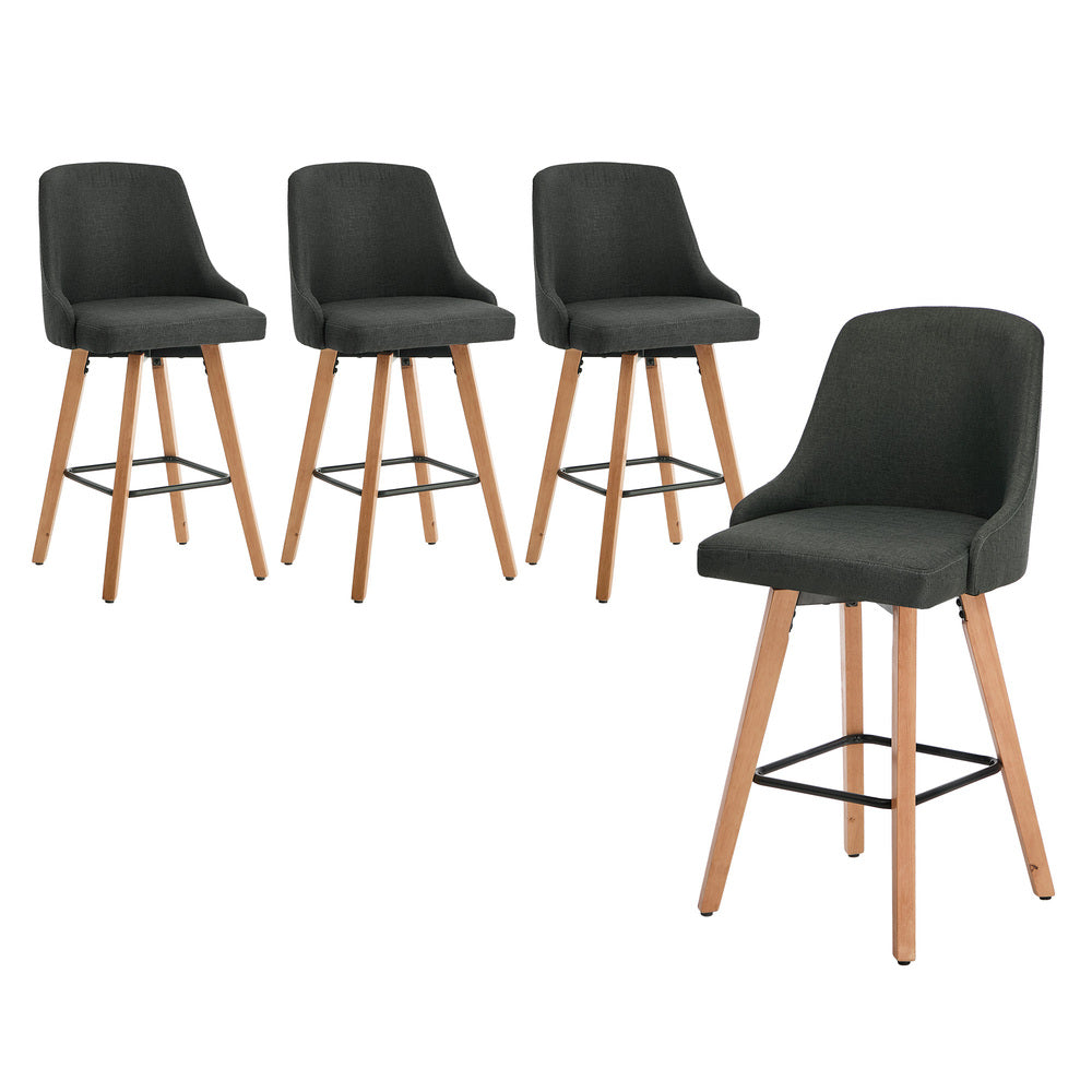 4x Bar Stools Kitchen Dining Chairs Wooden Stool Linen Grey