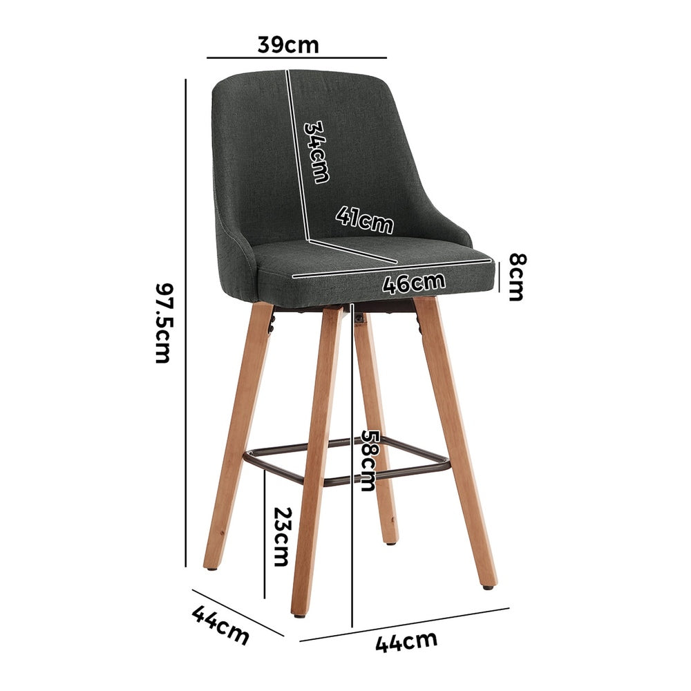 4x Bar Stools Kitchen Dining Chairs Wooden Stool Linen Grey
