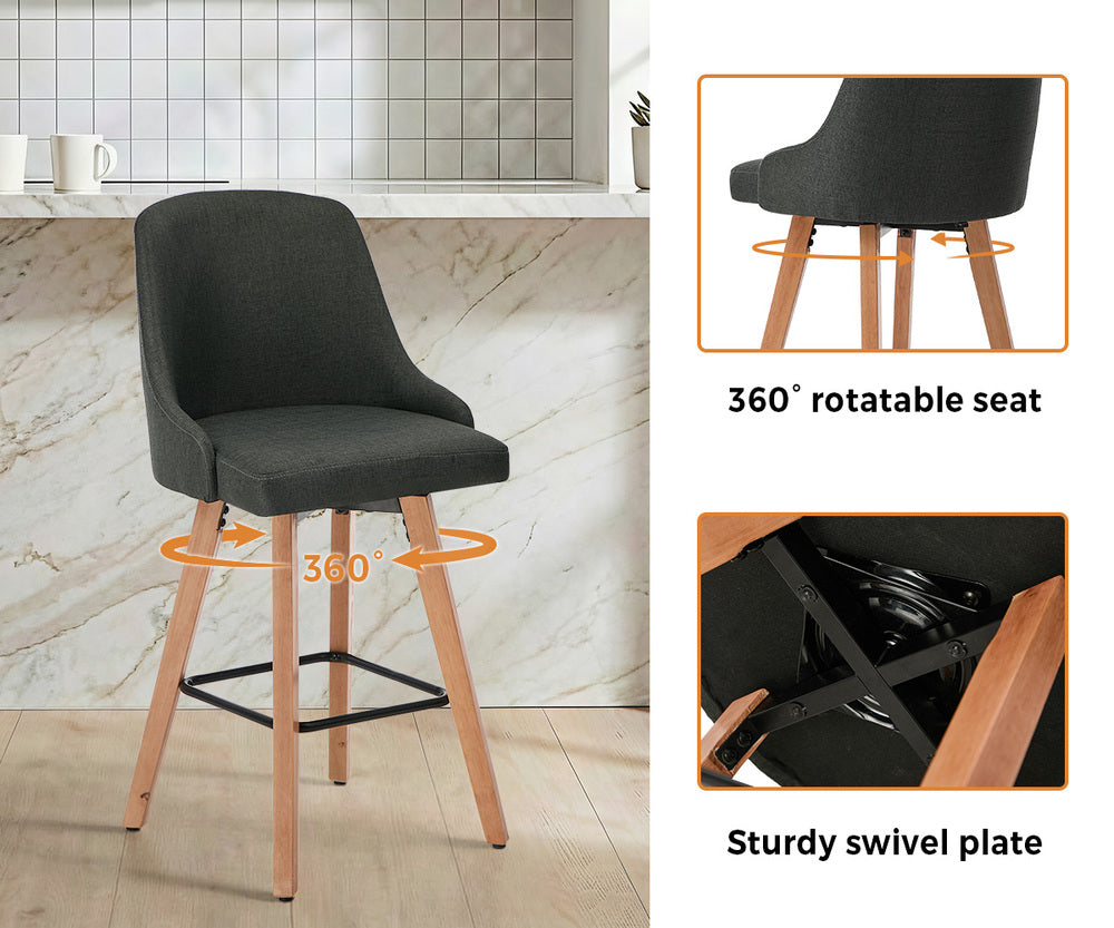 4x Bar Stools Kitchen Dining Chairs Wooden Stool Linen Grey