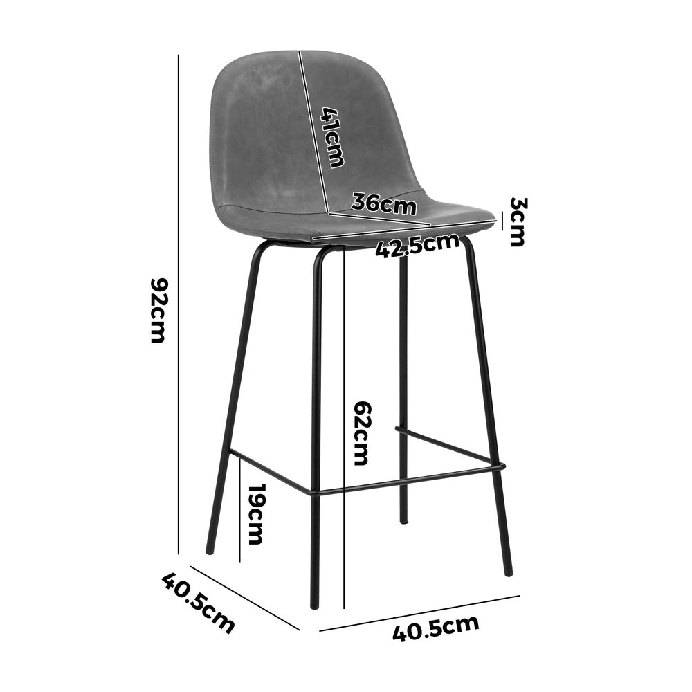 Oikiture 2x Bar Stools Kitchen Dining Chair PU Leather Grey