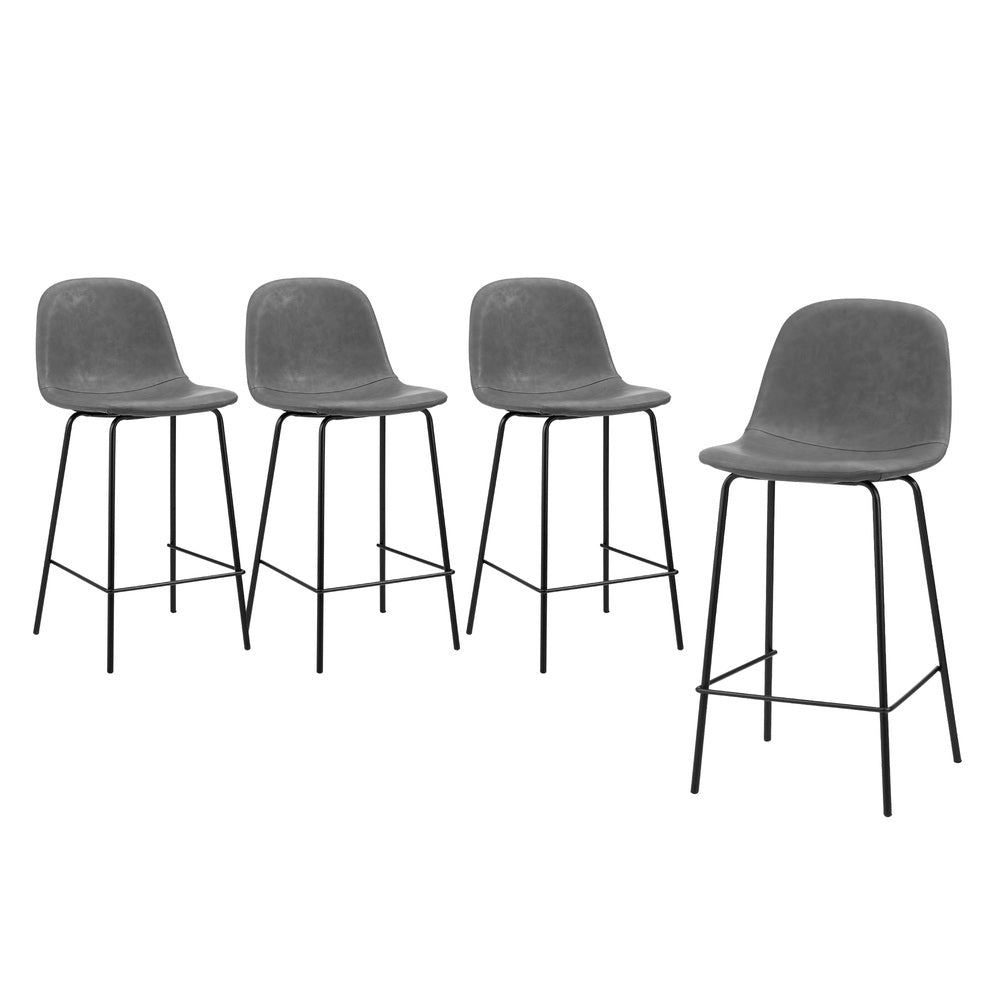 4x Bar Stools Kitchen Dining Chair PU Leather Grey