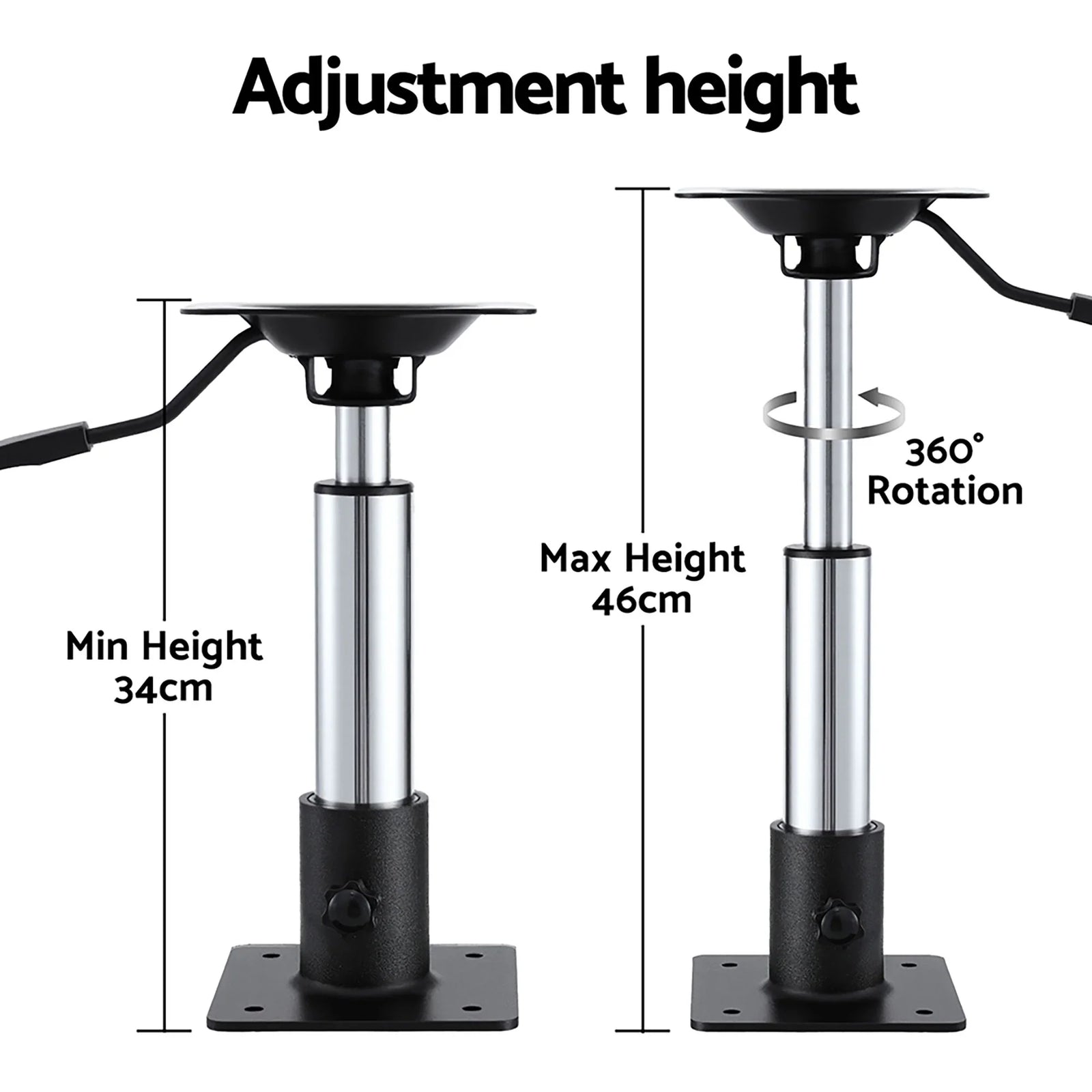 Boat Seat Pedestal 34–46cm Adjustable Gas Lift 360 Degrees Swivel 2 Pack