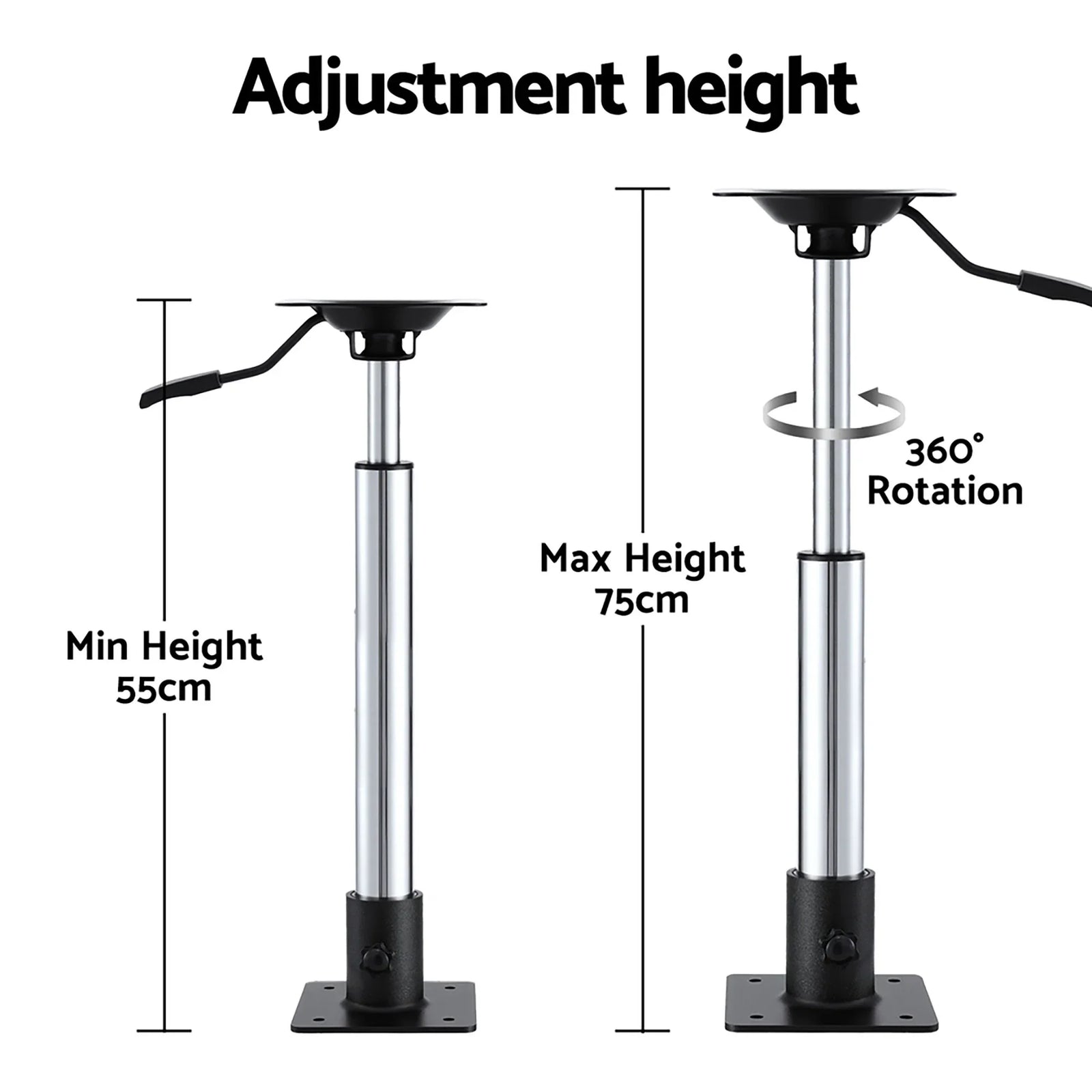 Boat Seat Pedestal 55–75cm Adjustable Gas Lift 360 Degrees Swivel 2 Pack