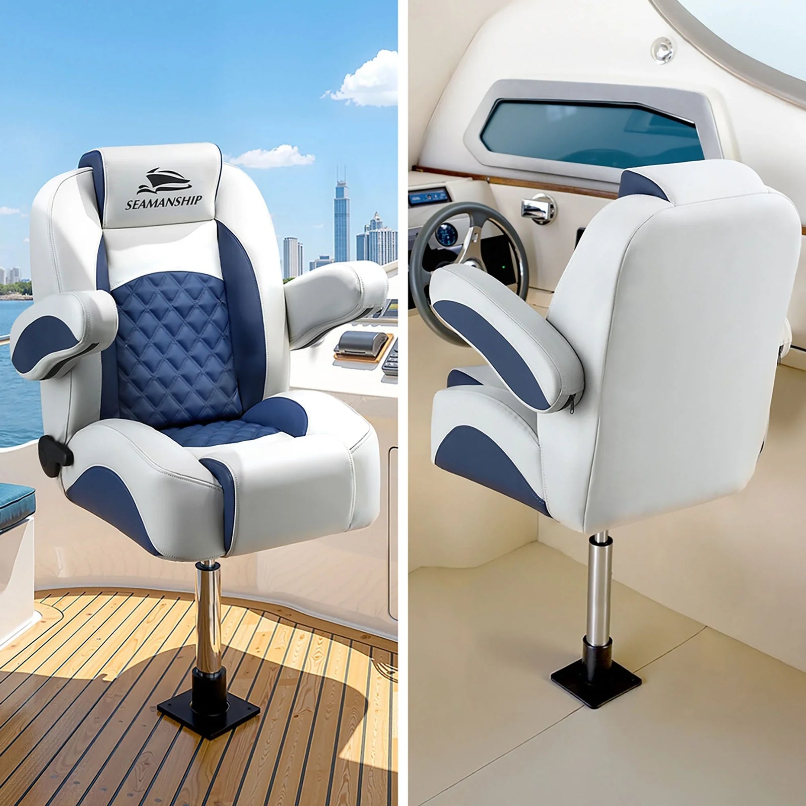 Boat Seat Pedestal 55–75cm Adjustable Gas Lift 360 Degrees Swivel 2 Pack