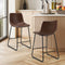 Oikiture Bar Stools Set of 2 Brown Faux Leather Padded Kitchen Bar Chairs