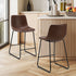 2x Bar Stools Leather Padded Stool Brown