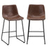 2x Bar Stools Leather Padded Stool Brown