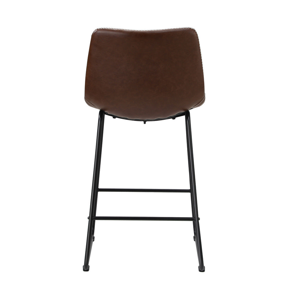 2x Bar Stools Leather Padded Stool Brown
