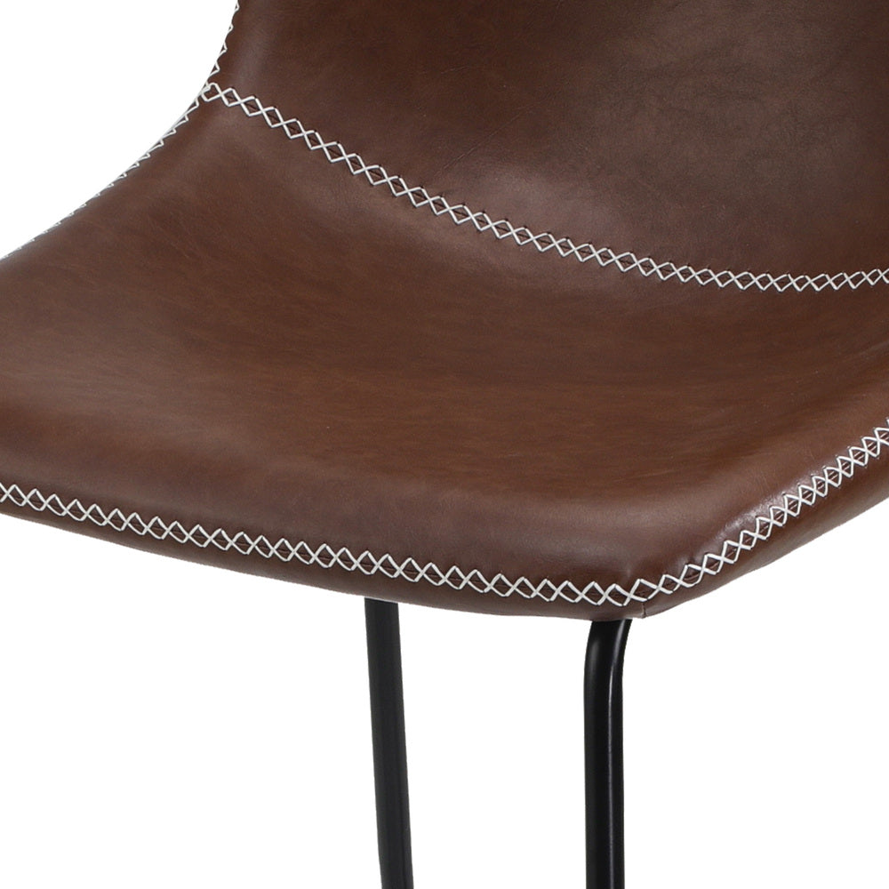 2x Bar Stools Leather Padded Stool Brown
