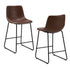 2x Bar Stools Leather Padded Stool Brown