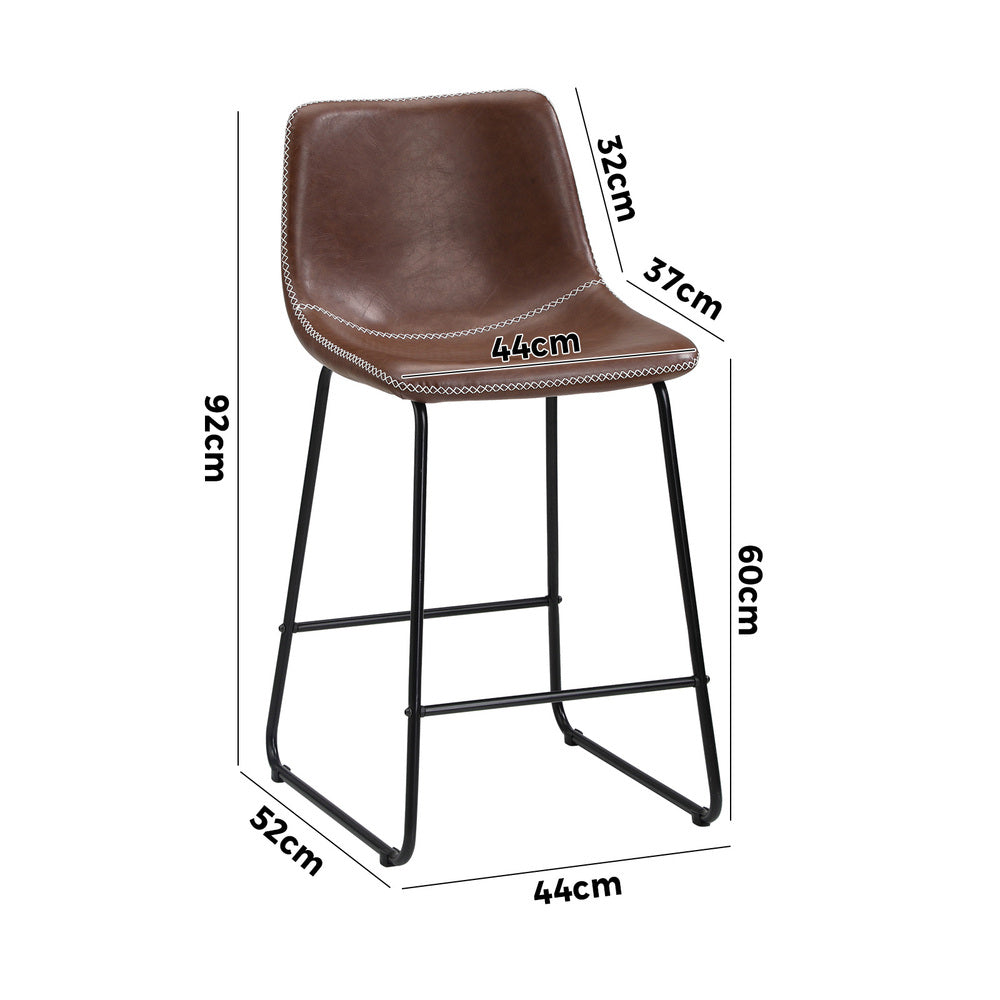 4X Bar Stools Leather Padded Stool Brown