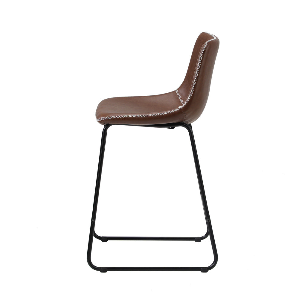 4X Bar Stools Leather Padded Stool Brown