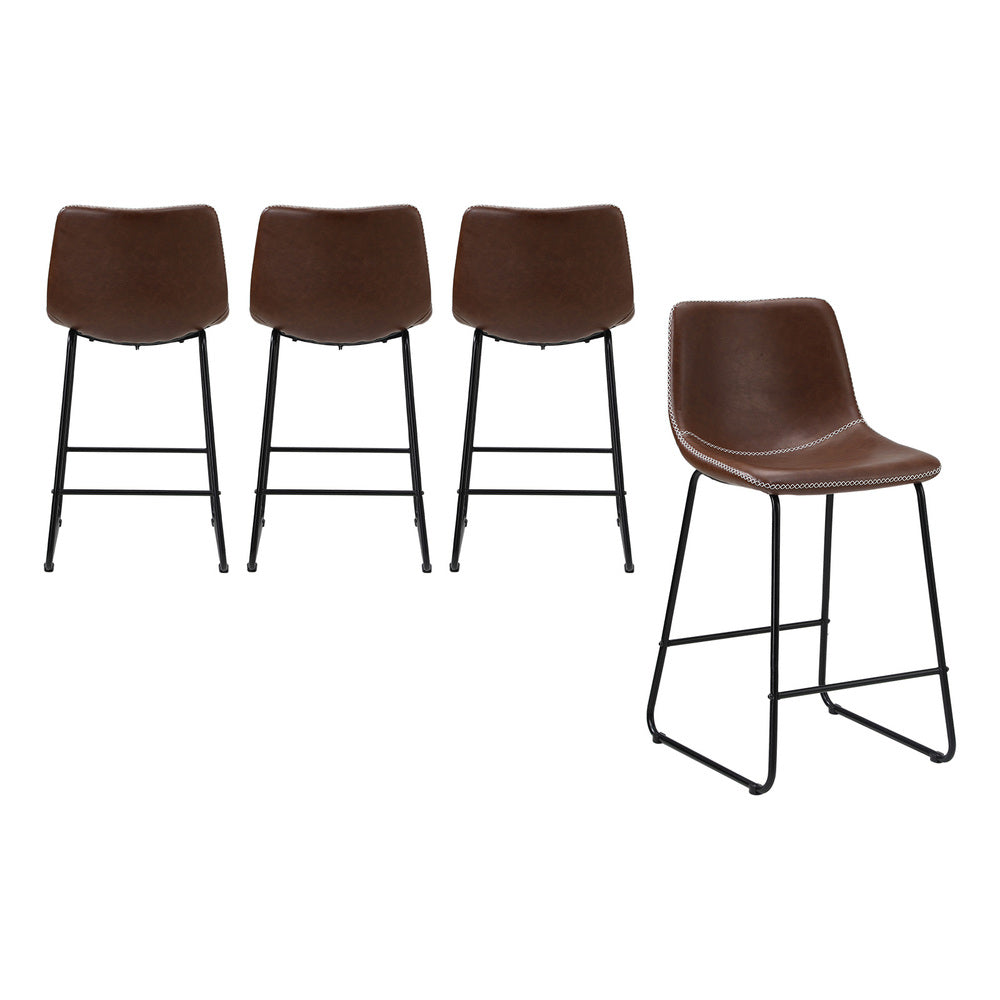 4X Bar Stools Leather Padded Stool Brown