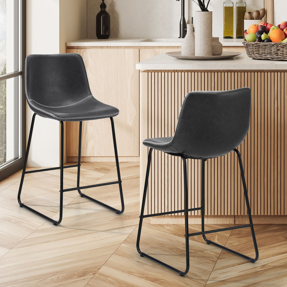 2x Bar Stools Steel Stool Modern Grey