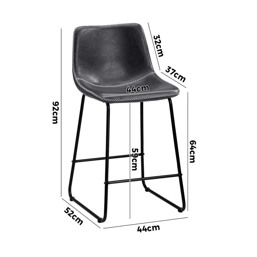 4x Bar Stools Kitchen Stool Metal Leather Grey