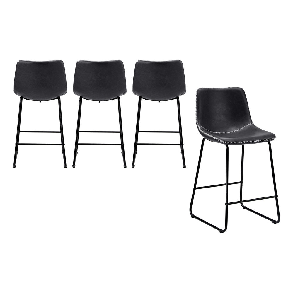 4x Bar Stools Kitchen Stool Metal Leather Grey