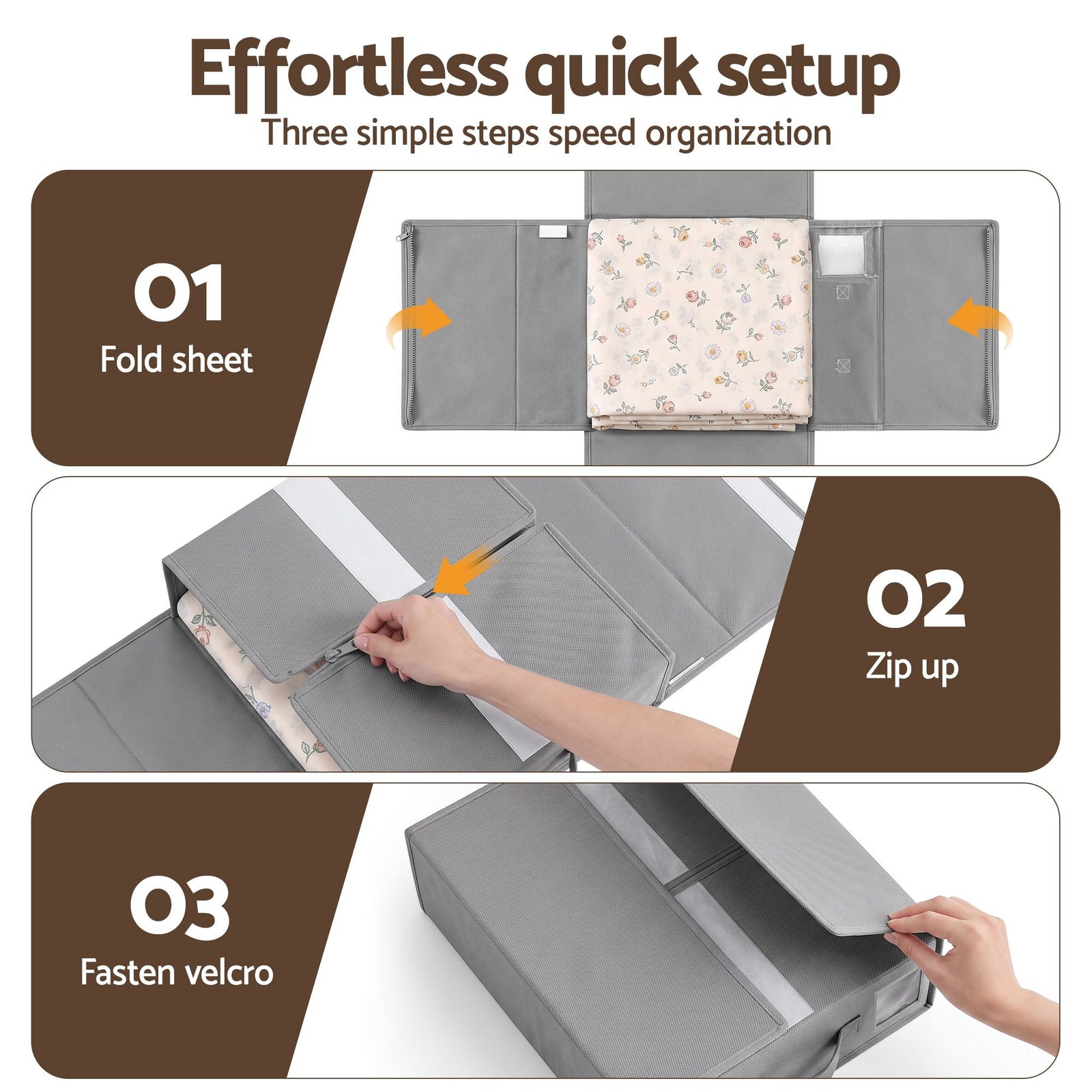 Bed Sheet Organisers Box Set 4Pcs Storage King Size Bedding Foldable Grey