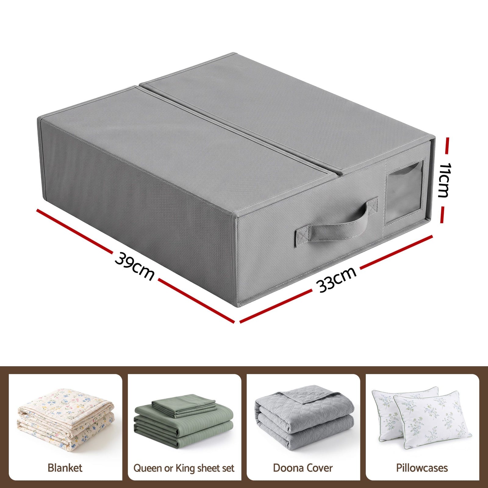 Bed Sheet Organisers Box Set 8Pcs Storage King Size Bedding Foldable Grey