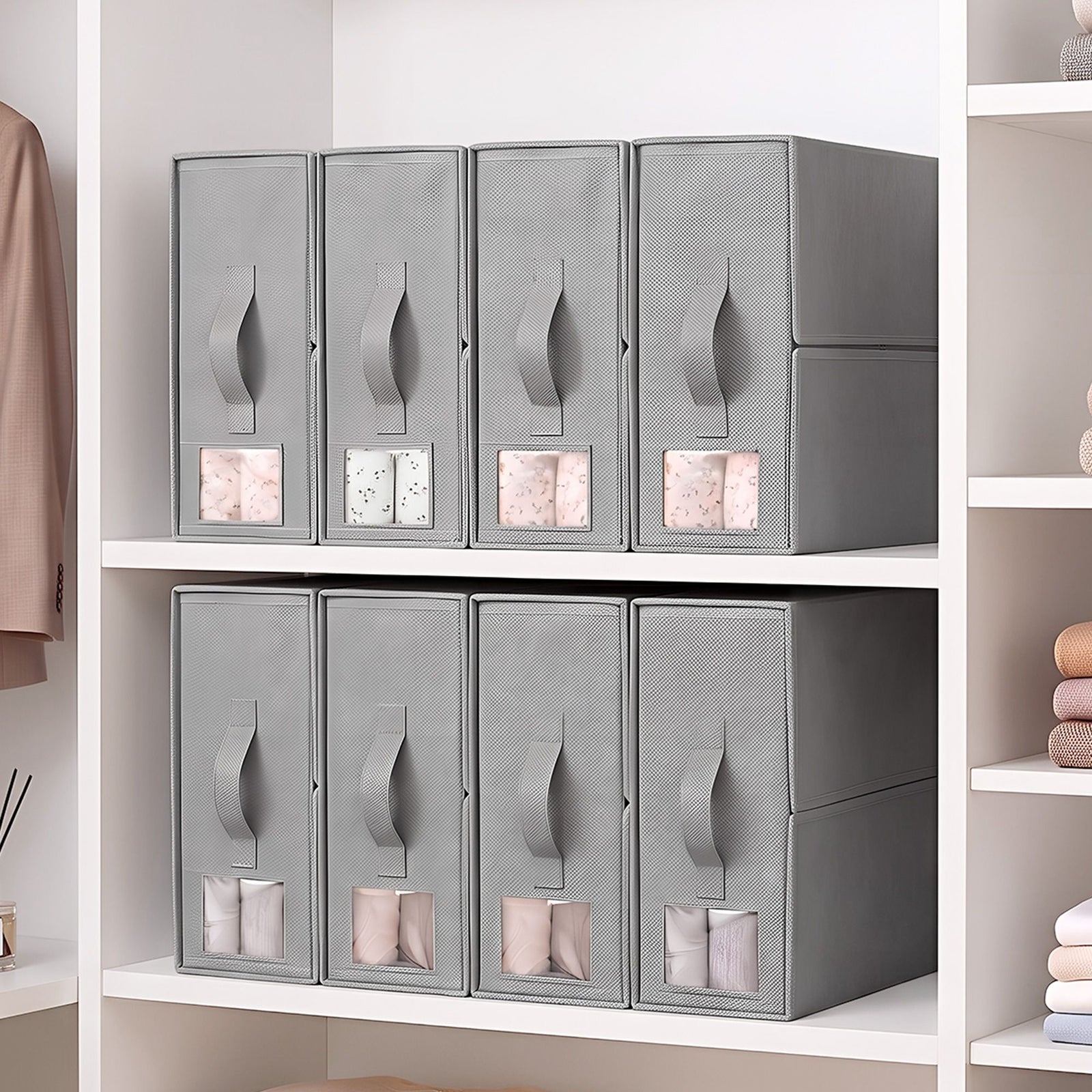 Bed Sheet Organisers Box Set 8Pcs Storage King Size Bedding Foldable Grey