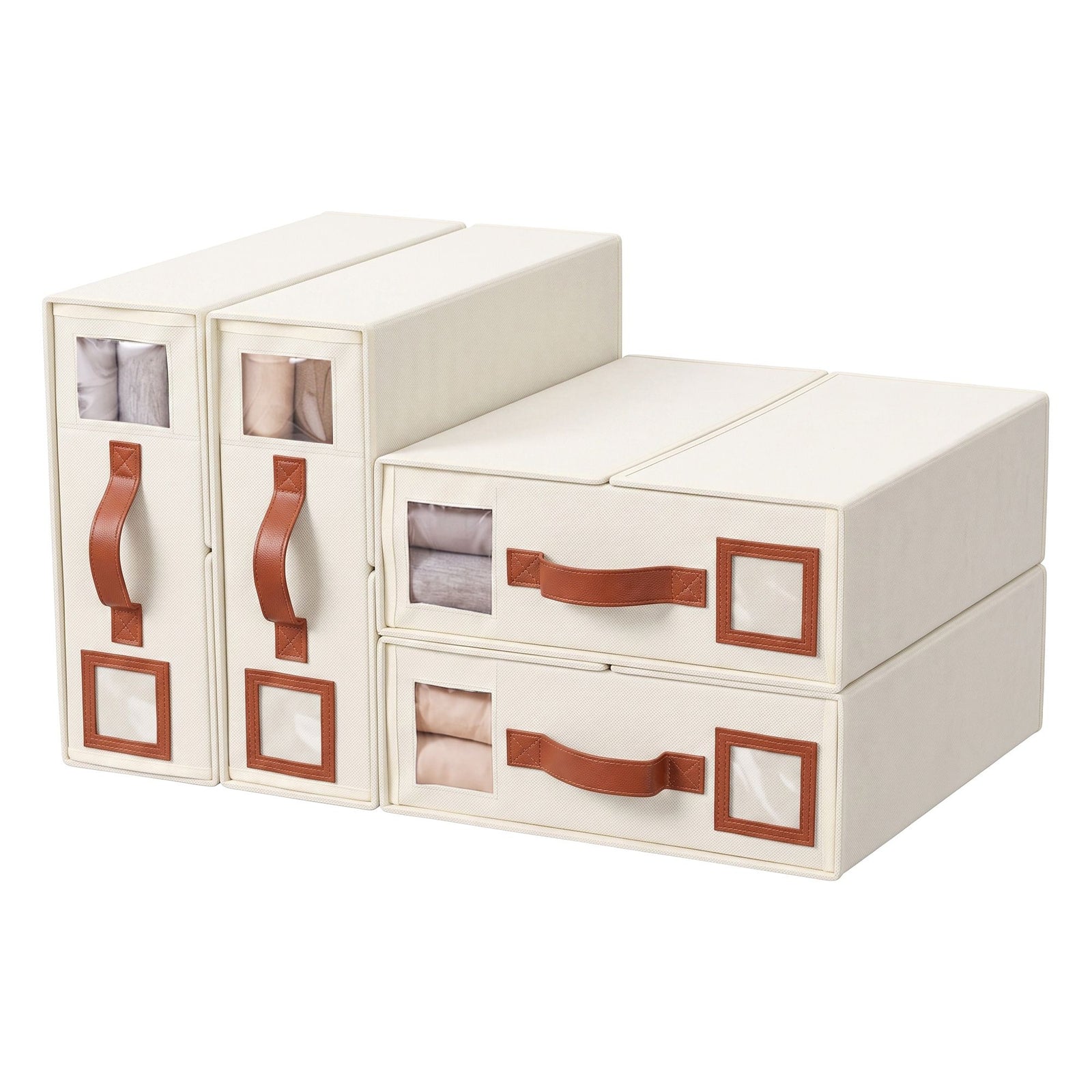 Bed Sheet Organisers Box 4Pcs Storage King Size Bedding Foldable Beige