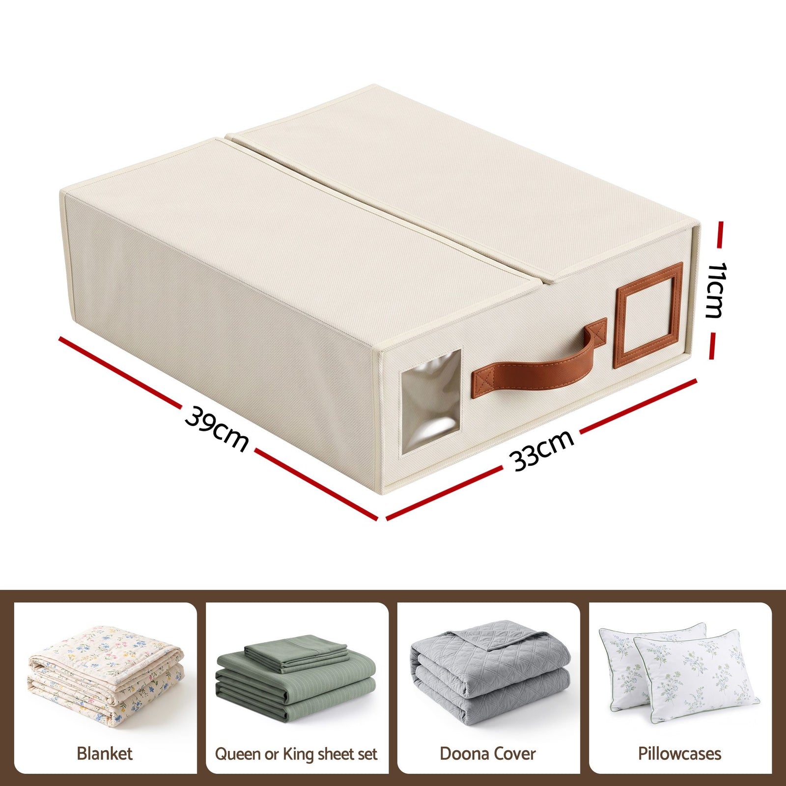 Bed Sheet Organisers Box 4Pcs Storage King Size Bedding Foldable Beige