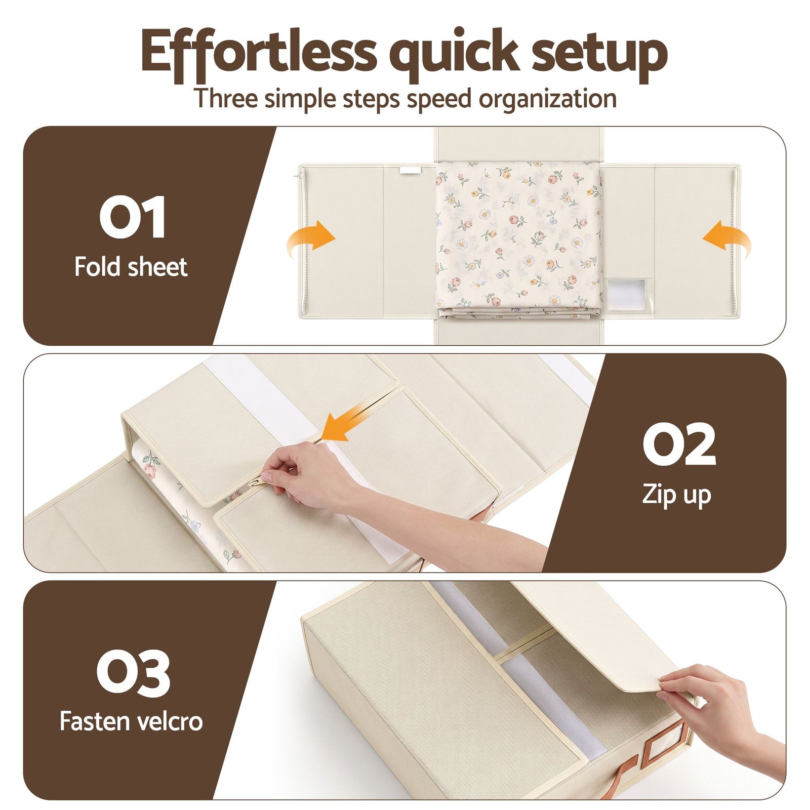 Bed Sheet Organisers Box 4Pcs Storage King Size Bedding Foldable Beige
