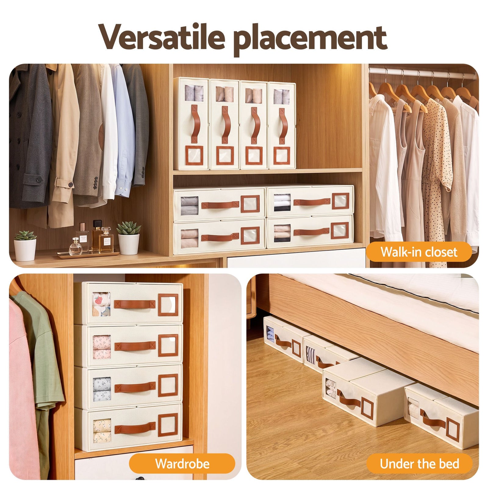 Bed Sheet Organisers Box 4Pcs Storage King Size Bedding Foldable Beige