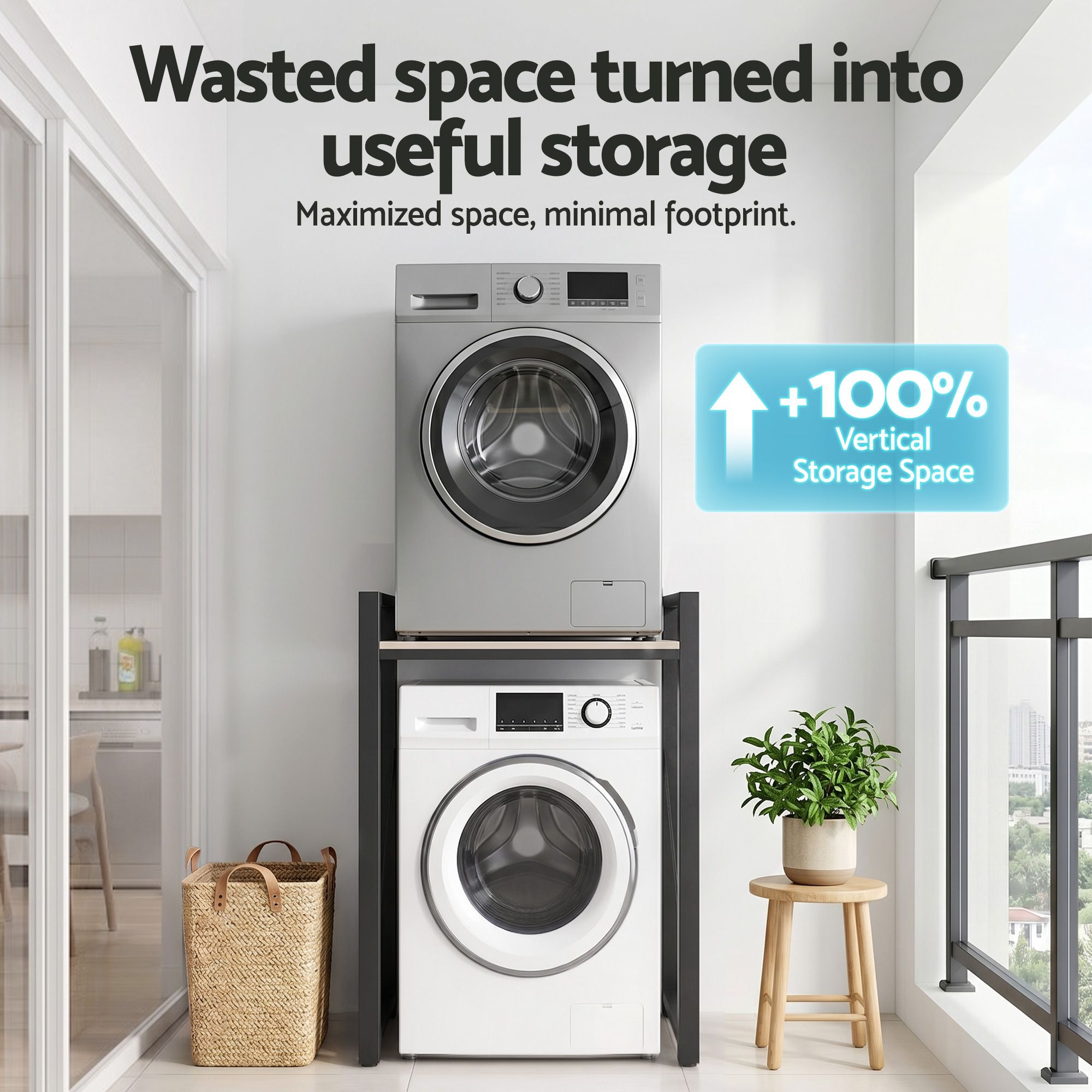 Over Washing Machine Rack – 200kg Heavy‑Duty Steel, 2‑Tier Laundry Shelf