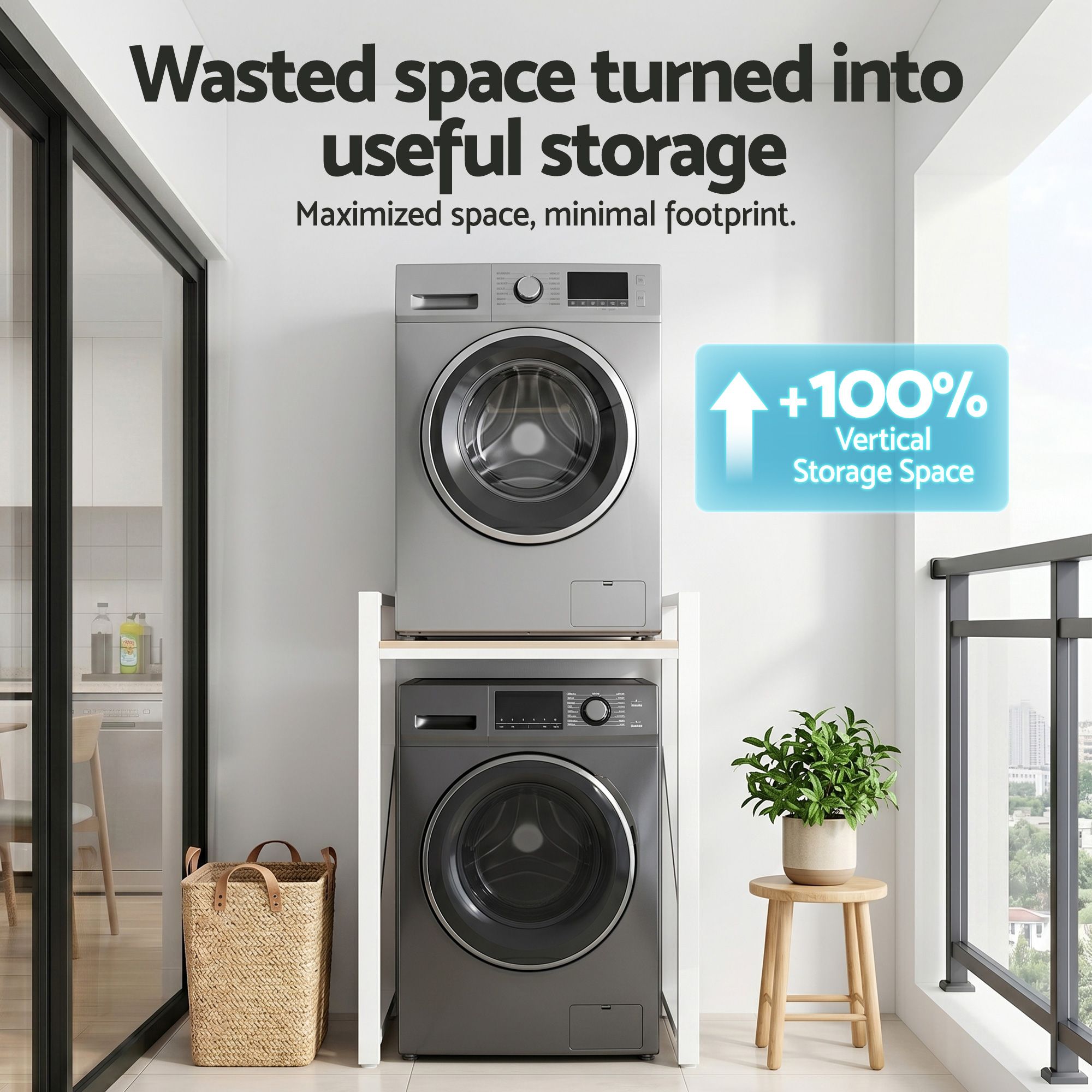 Over Washing Machine Rack – 75cm, 200kg Heavy‑Duty Steel, 2‑Tier Laundry Shelf