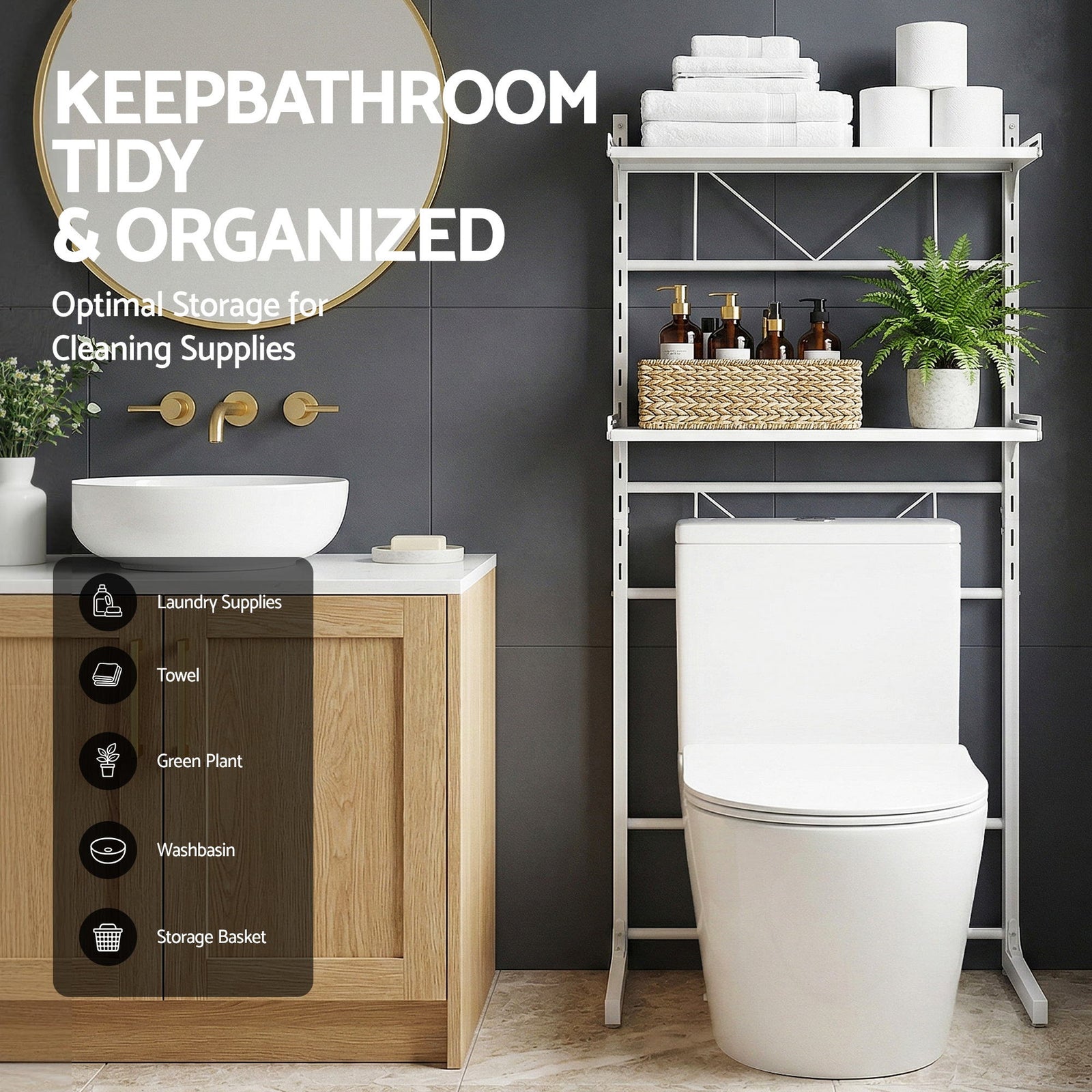 Over Toilet Bathroom Storage Shelf Rack Over Toilet 2 Tier