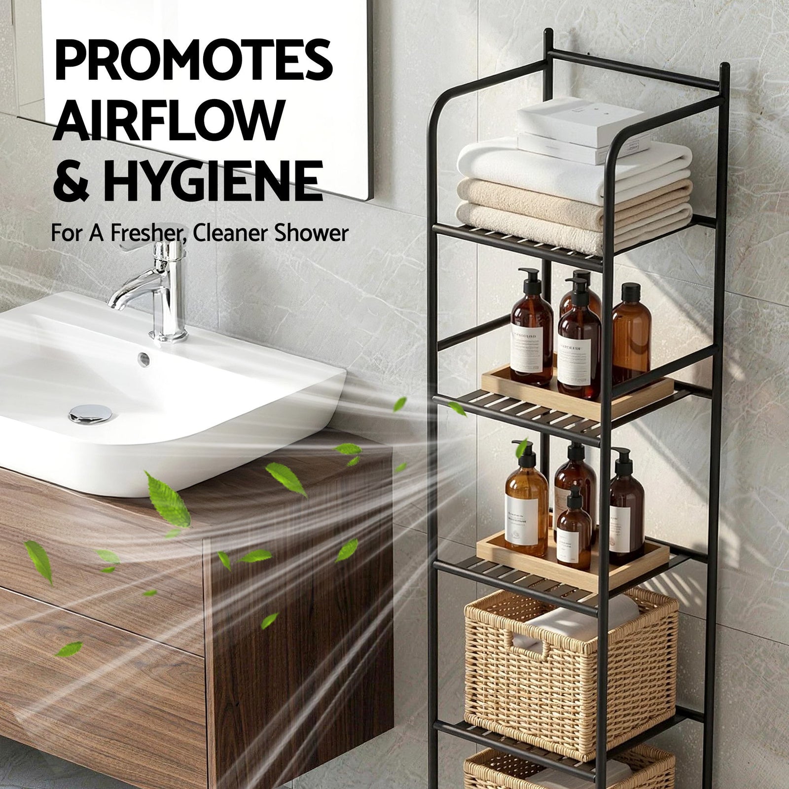 5 Tier Floor Standing Corner Shower Caddy Bathroom Organizer Black