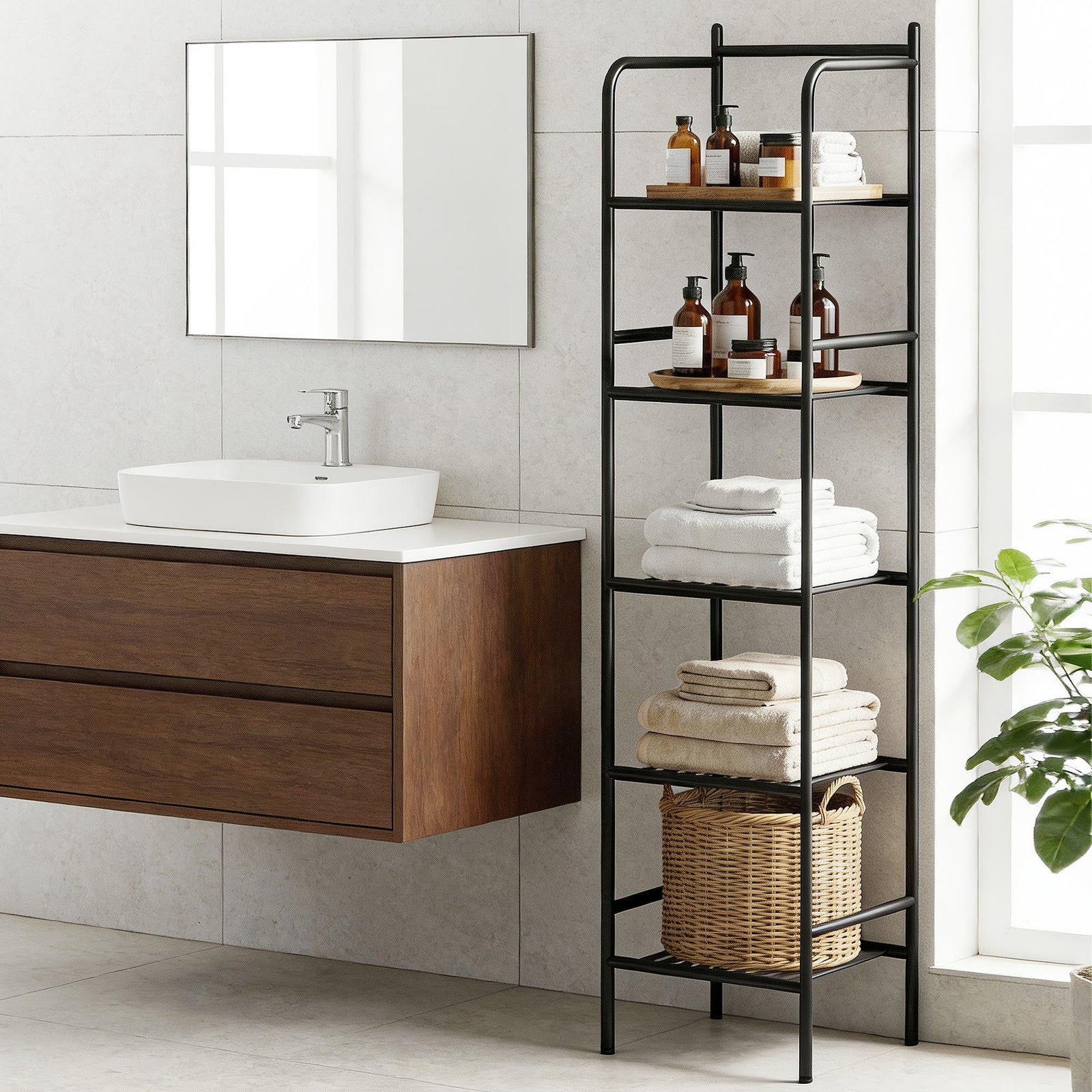 5 Tier Floor Standing Corner Shower Caddy Bathroom Organizer Black