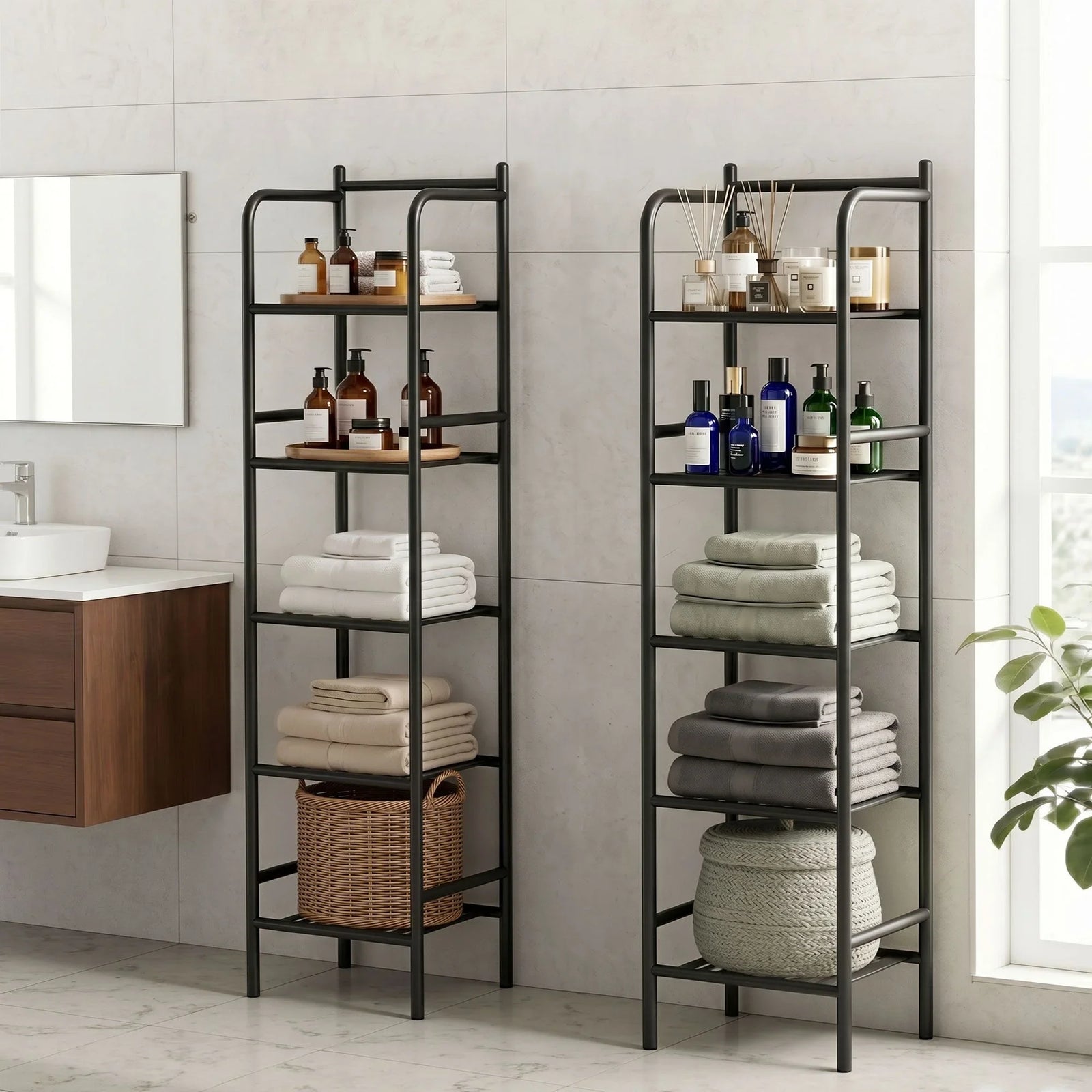 2X Floor Standing Corner Shower Caddy 5 Tier Bathroom Organizer Black