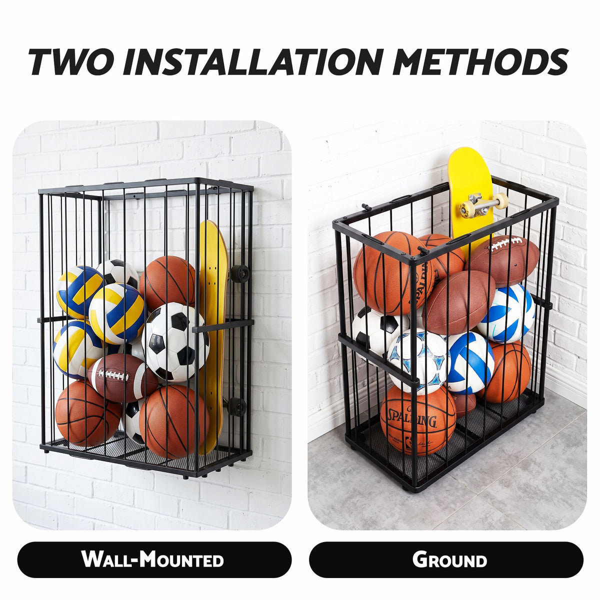 Ball Storage Rack Elastic Rope Ball Rack Wall Mounted & Floor Organizer