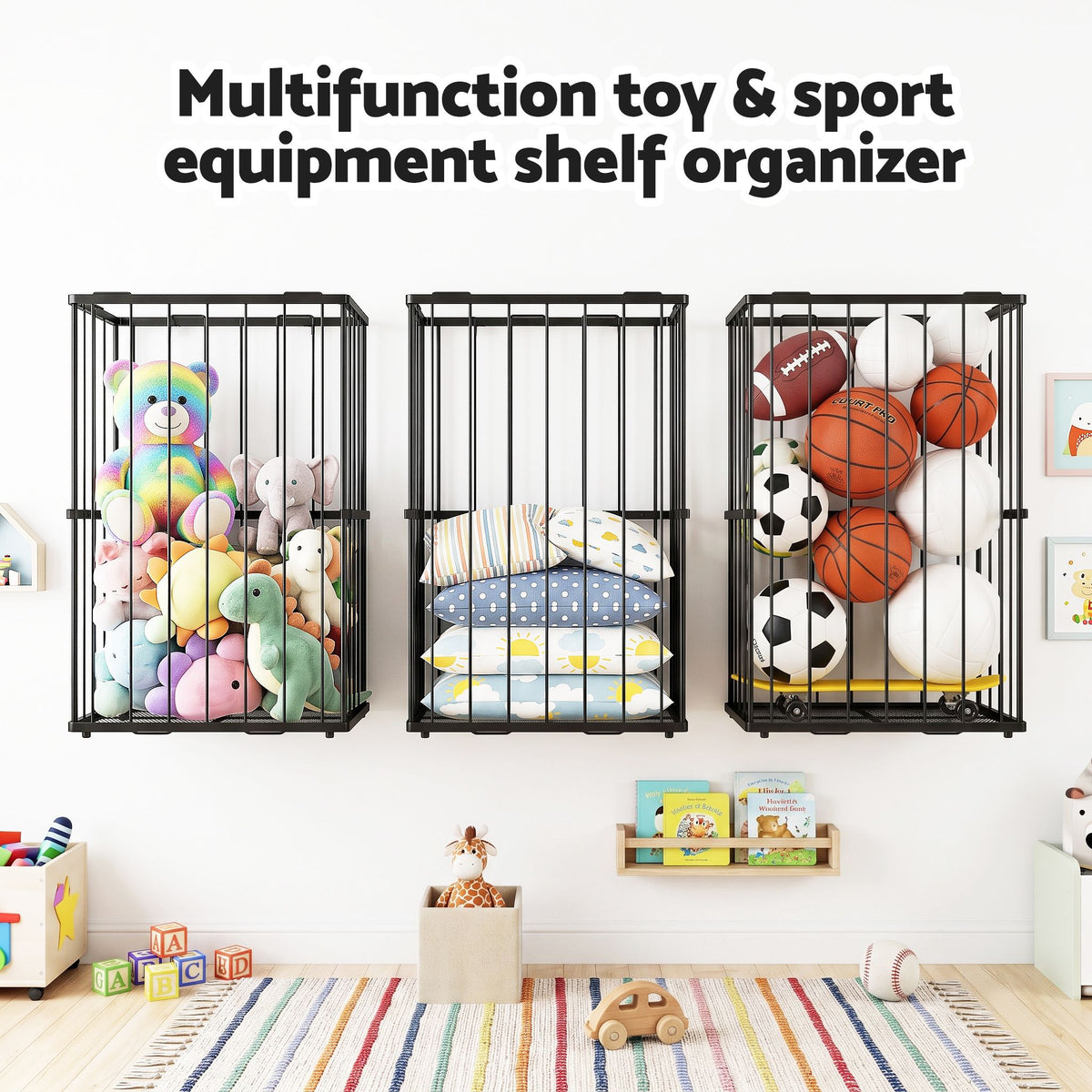 Ball Storage Rack Elastic Rope Ball Rack Wall Mounted & Floor Organizer