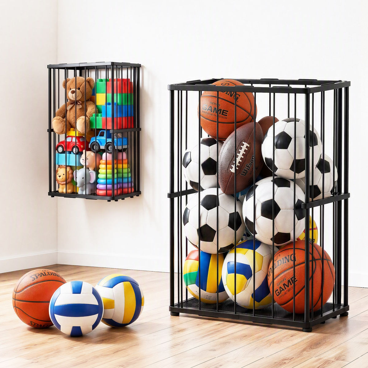Ball Storage Rack Elastic Rope Ball Rack Wall Mounted & Floor Organizer
