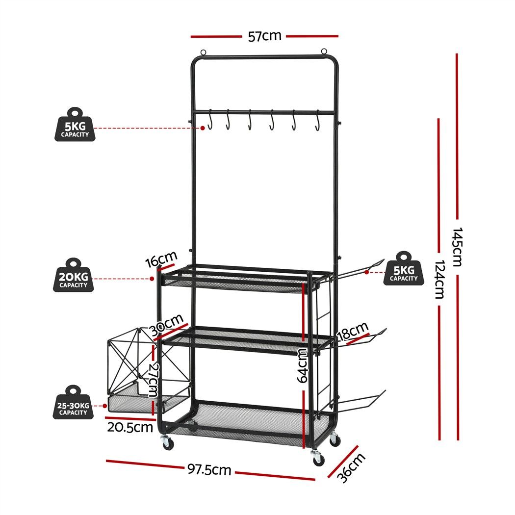 Yoga Mat Ball Storage Cart Multifunction Equipment Organizer Rack 145cm