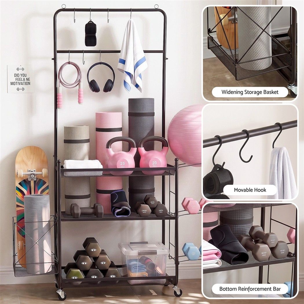 Yoga Mat Ball Storage Cart Multifunction Equipment Organizer Rack 145cm
