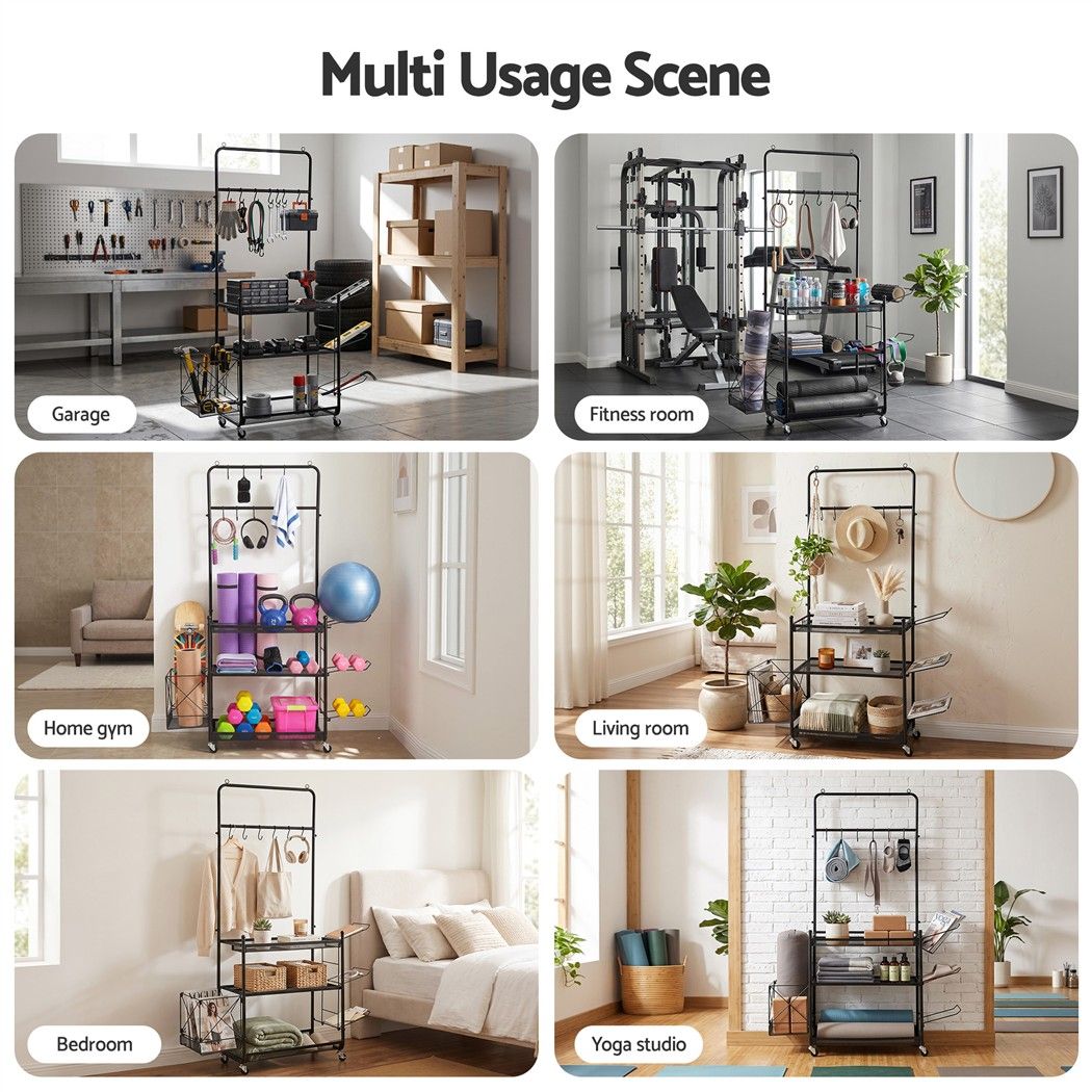 Yoga Mat Ball Storage Cart Multifunction Equipment Organizer Rack 145cm