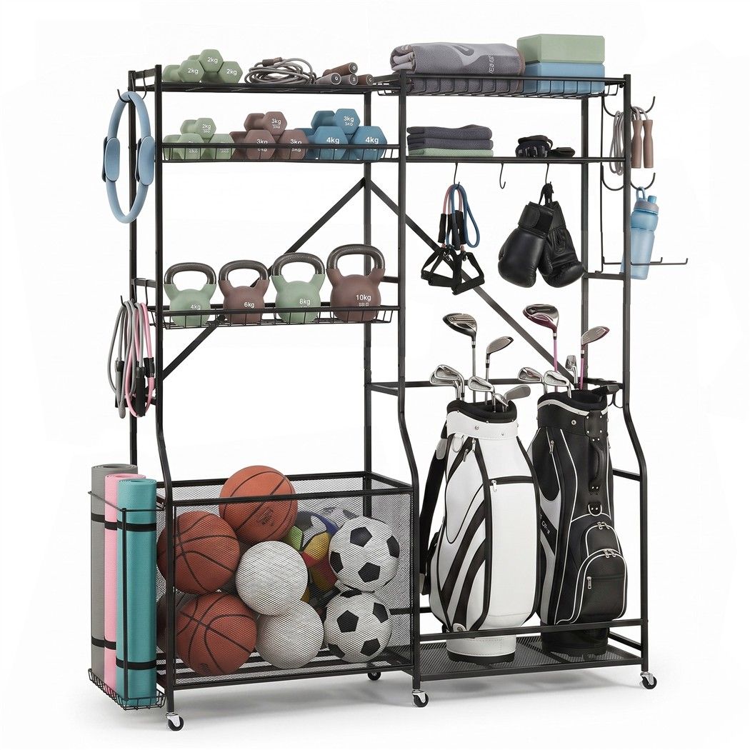 Sports Equipment Organizer Rack Multi Garage Storage for Golf Bag 174cm